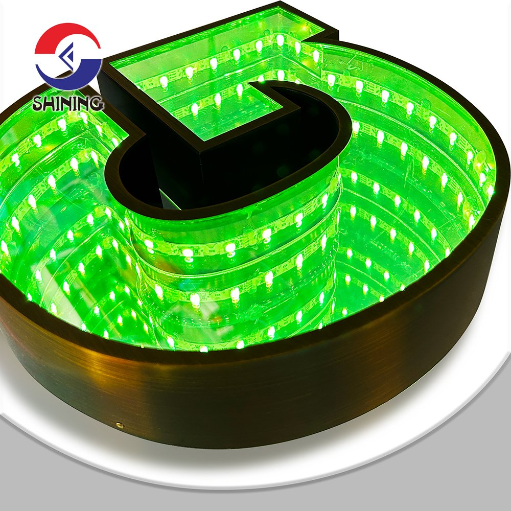 Led Open Sign Acrylic Stainless Steel Channel Sign Infinity Mirror Light Letters Advertising Signage